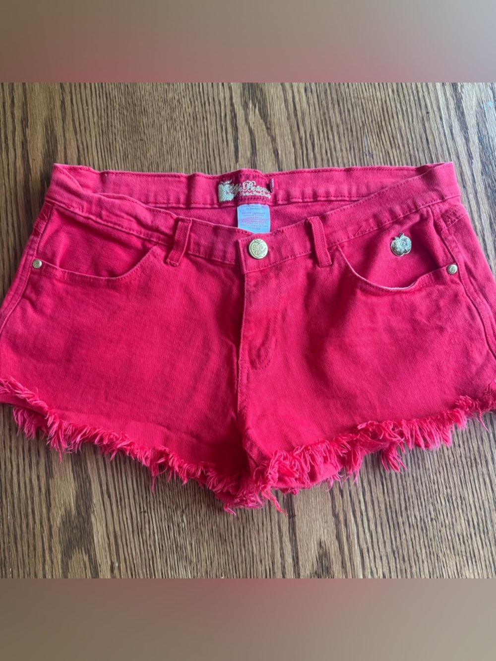 Apple Bottom Y2K Vintage Womens Red Jean Shorts Sz 9/10 Embroidered Club Iconic